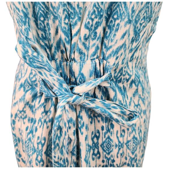 Cynthia Rowley Dress Women 2 Blue Linen Sleeveless Geometric Print Lined Pockets - Picture 9 of 15